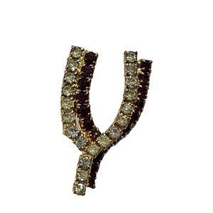 Vintage Double Wish Bone Brooch Pin Crystal Thanksgiving 1.5" Good Luck Purple